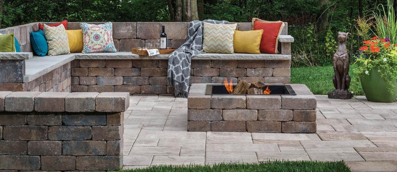 Garden furniture and decorative fire from BELGARD pavers near me in Colorado.